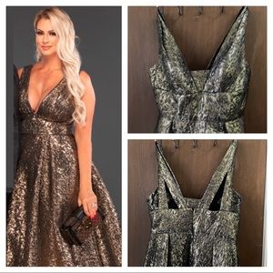 MacDuggal gold prom gown